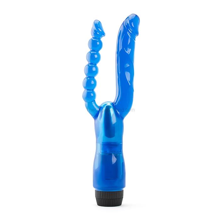 Dual Penetrator With Anal Vibrator Pearl Beads - Blue